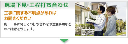 現場下見・日程打ち合わせ 施工工事に関しての打ち合わせや注意事項などのご確認を致します